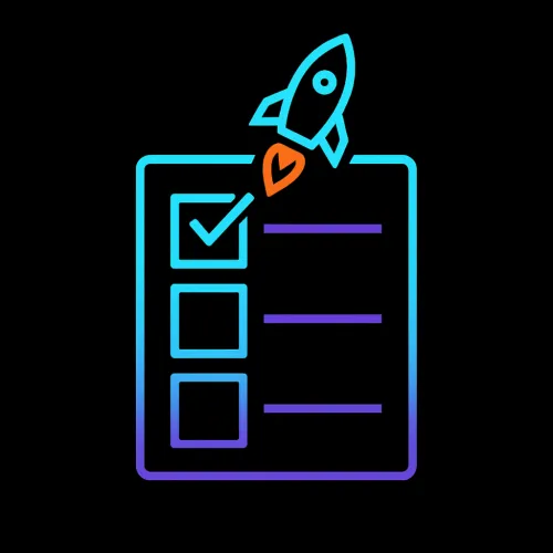 Clipboard with a small rocket launching from the first item