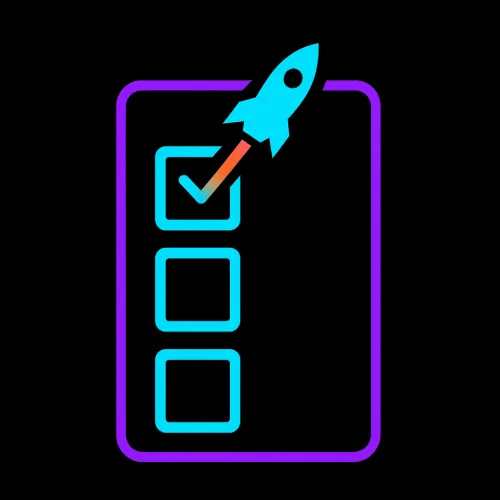 clipboard with a rocket launching from it